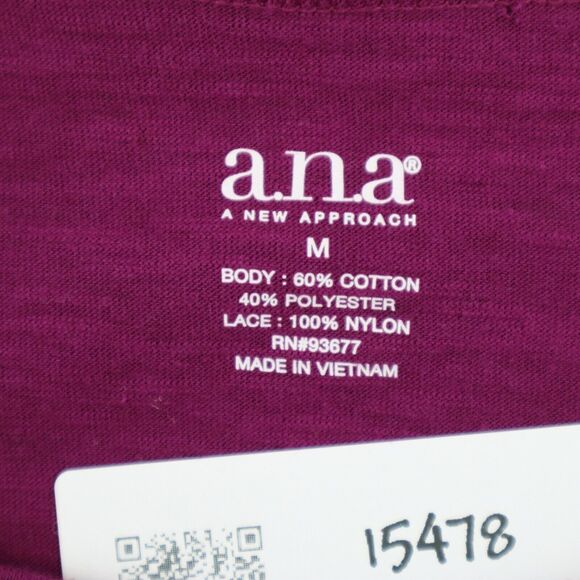 Ana A New Approach Shirt Womens M Purple Long SLeeve Lace Scoop Neck Tee - Picture 2 of 16